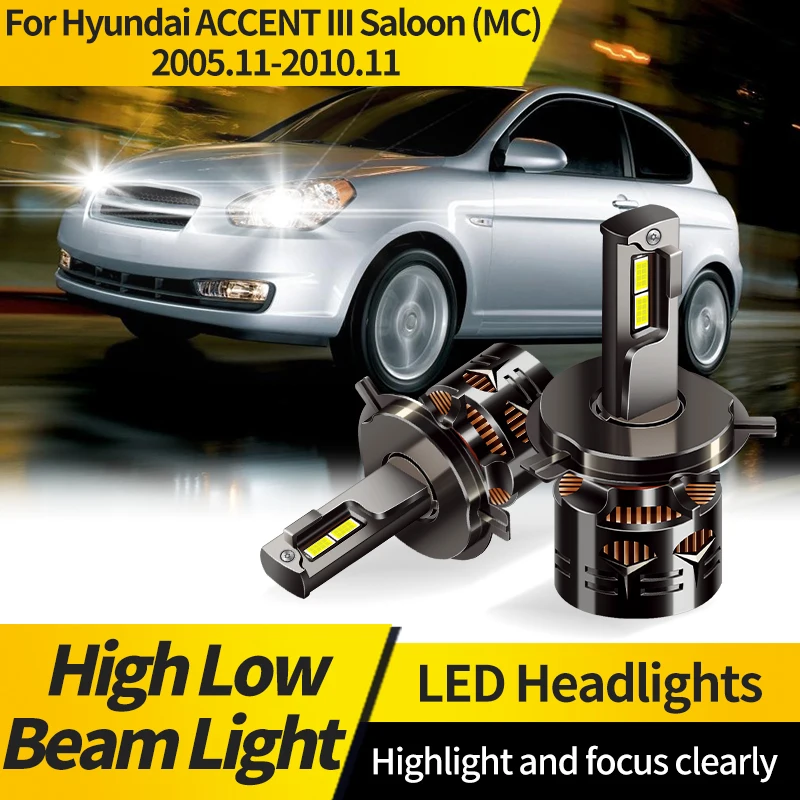 

2PCS For Hyundai Accent III Saloon (MC) 2005.11-2010.11 H4 LED Headlight Bulb HB2 Hi/Lo Beam Lamp Auto Signal Headlamp with Fan