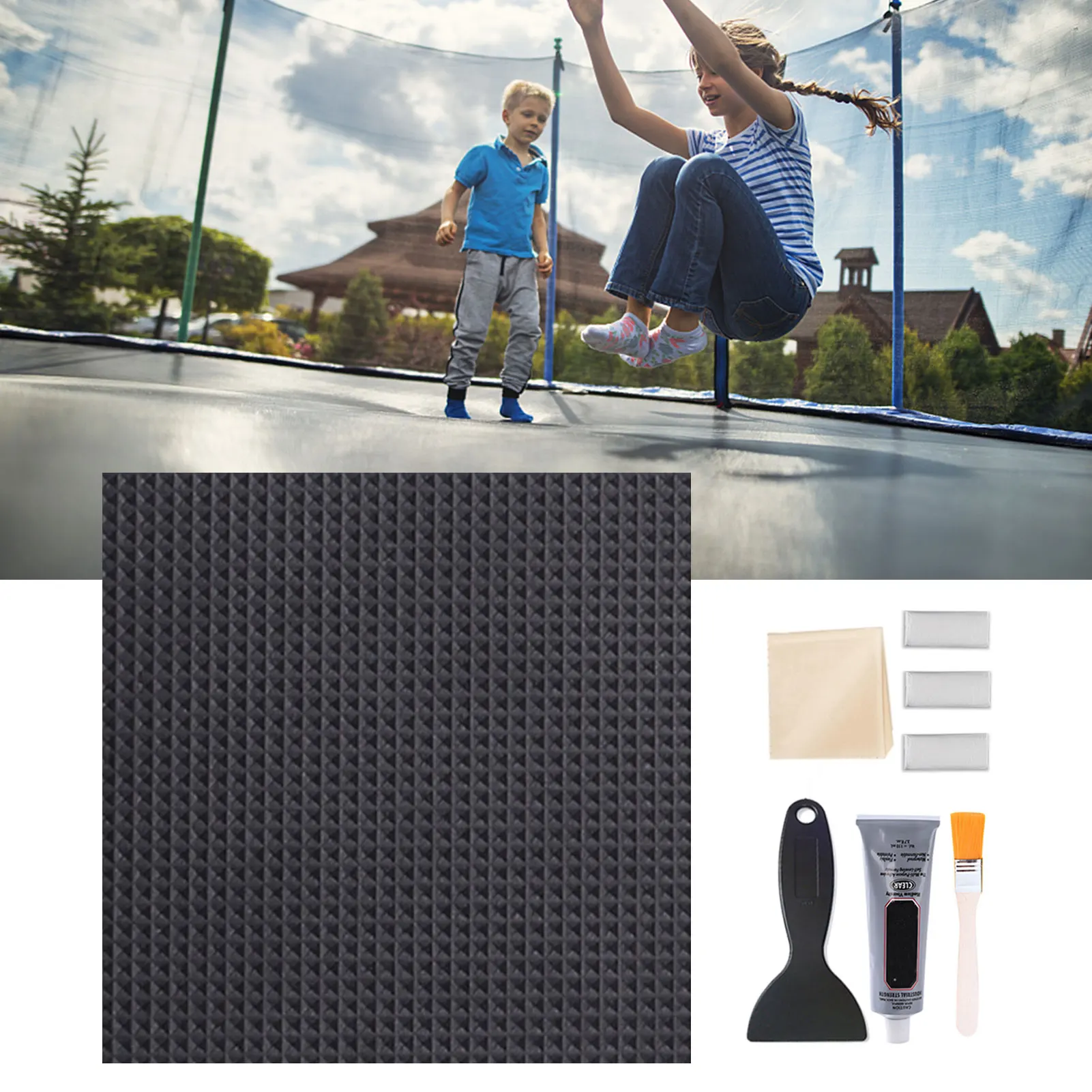 Trampoline Patch Repair Kit 4 X 4 Inch Square Glue On Patches Repairing Waterproof Patch For Fixing Tent Trampoline Mat Holes