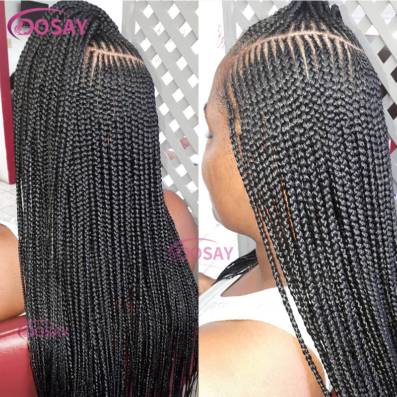 Dosay-peruca sintética trançada sem nós, 360 Full Lace, Afro Side Parte Trança, Lace Frontal Perucas, Pré-Arrancadas Cabelo Do Bebê, Deusa, 36"