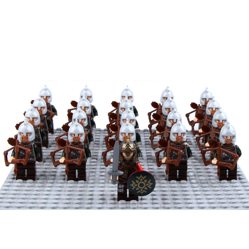 21pcs Game Thrones Mini Elf Strong Orcs Army Gandalf Dwarf Rohan Knight Rome Solider Figure Building Block Set Toys for Kids