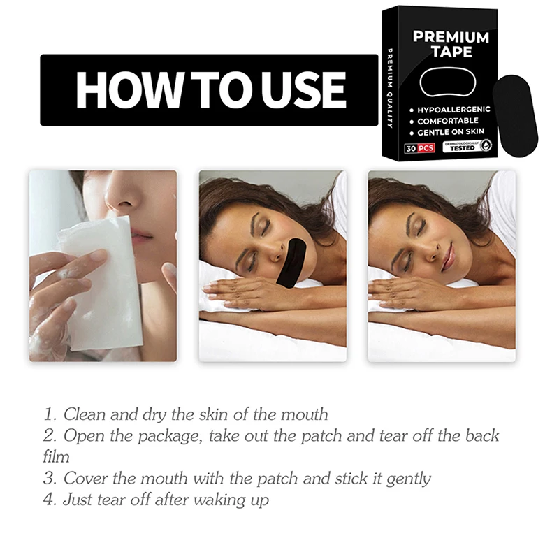 30Pcs Anti Snoring Sleep Mouth Tape Best Breathing Nasal Strips Grade Improved Sleeping Keep Mouth Close Prevent Snoring