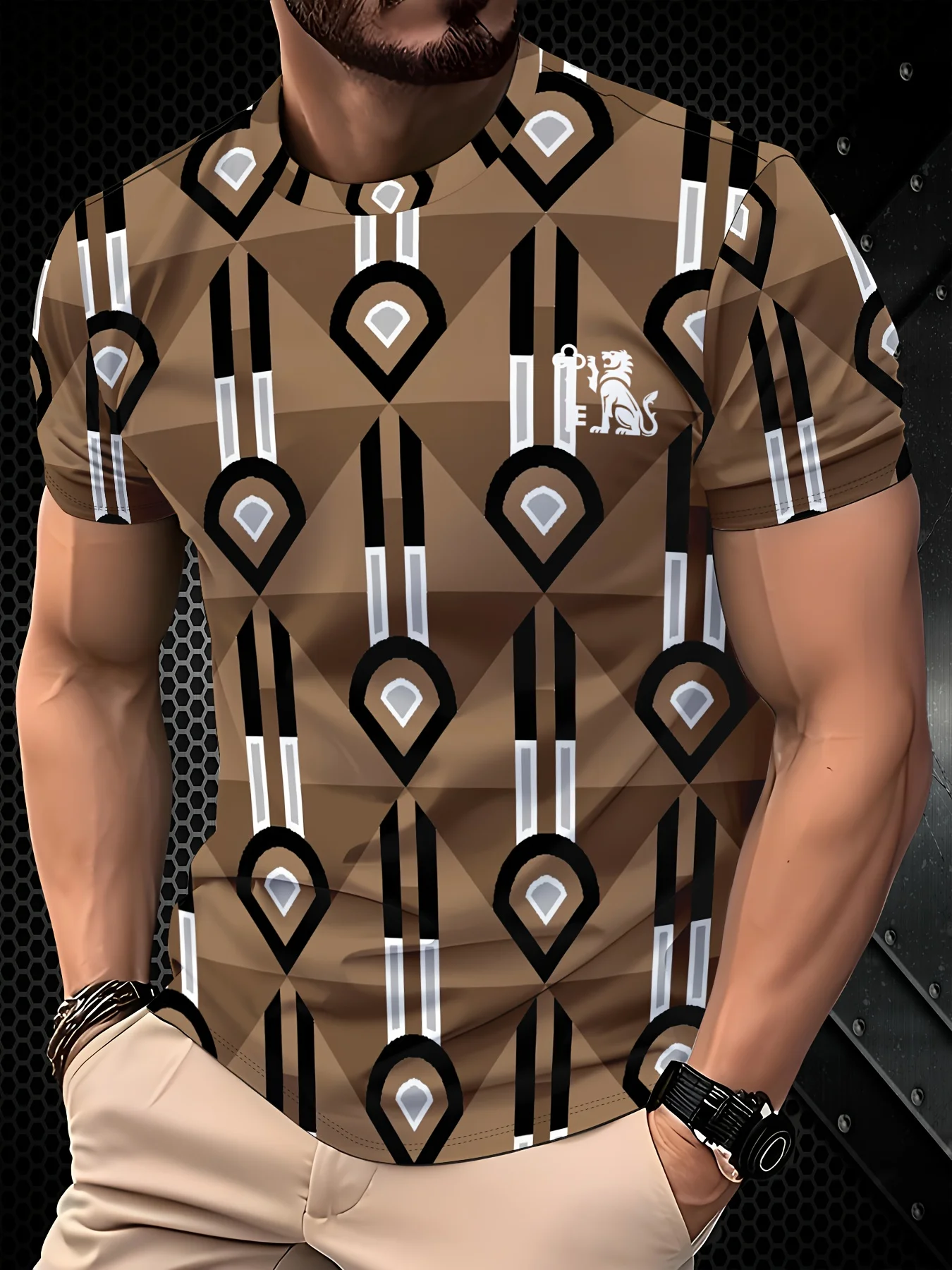 New men's short-sleeve T-shirt, loose-fitting and tailored with printed designs, versatile basic crew-neck top suitable for spri