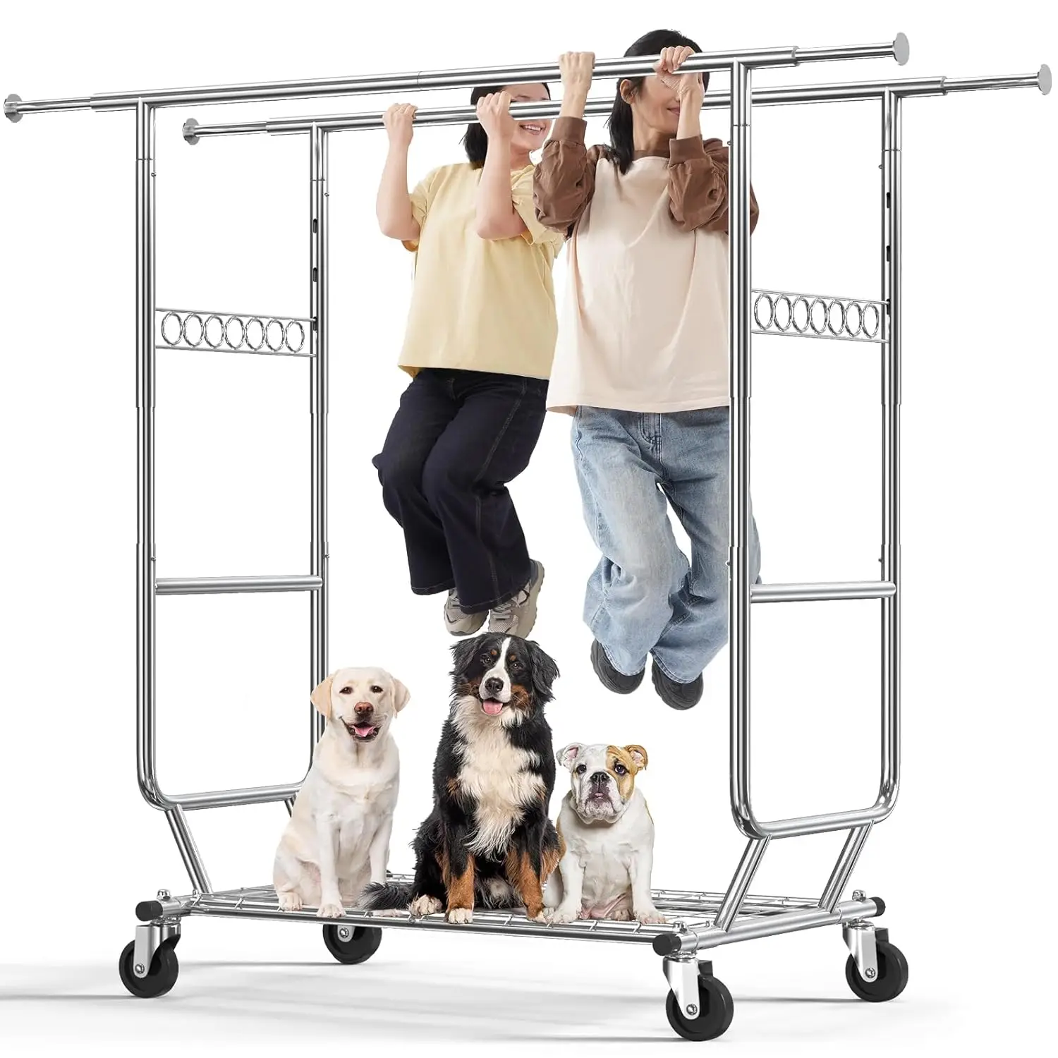 

Clothes Rack Heavy Duty Clothing Rack Load 650 LBS Collapsible Garment Rack with Wheels Double Rod Clothes, Customized