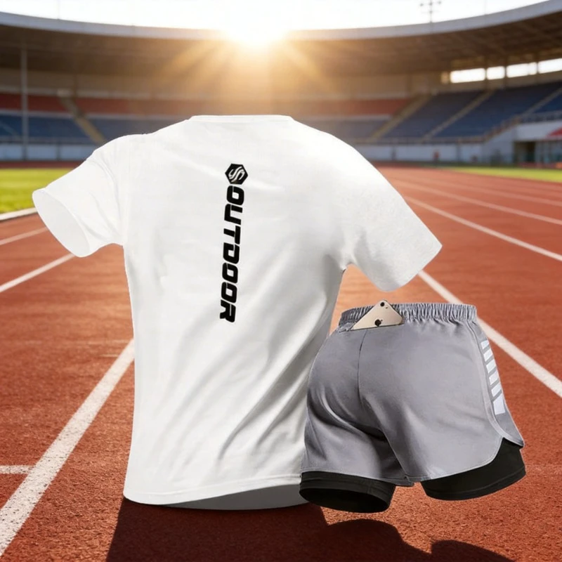 2026 Summer Running 2-piece Men's T-Shirts Quick-drying Sports Set Leisure Fitness Breathable Short Sleeves Comfortable Joggers