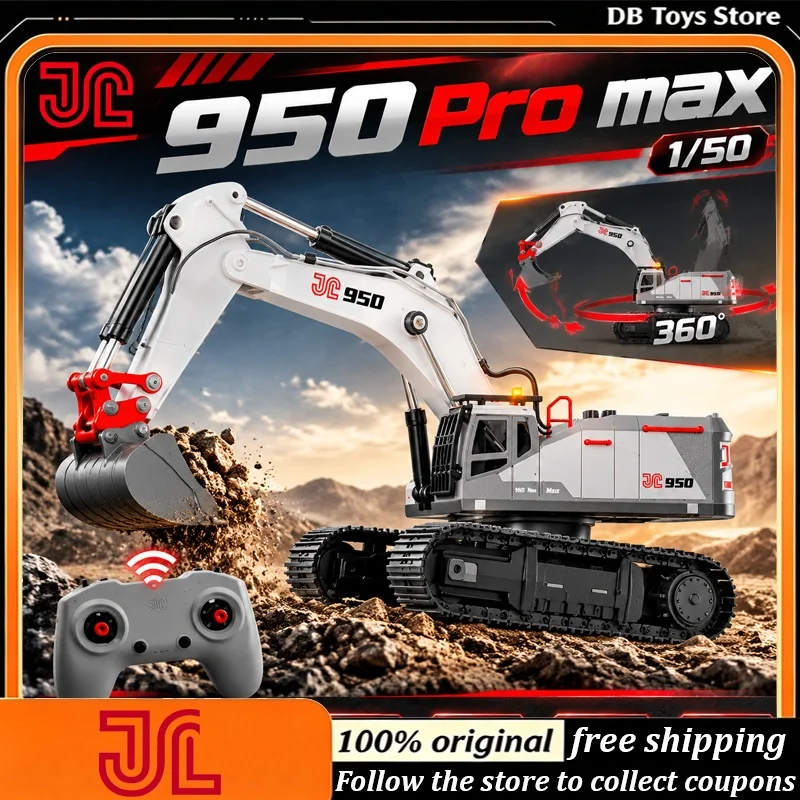 New JC 1/50 950 Pro Max Excavator Jilang Model Full Alloy Screw Drive Proportional Control 28CH RC Desktop Digger for Boys