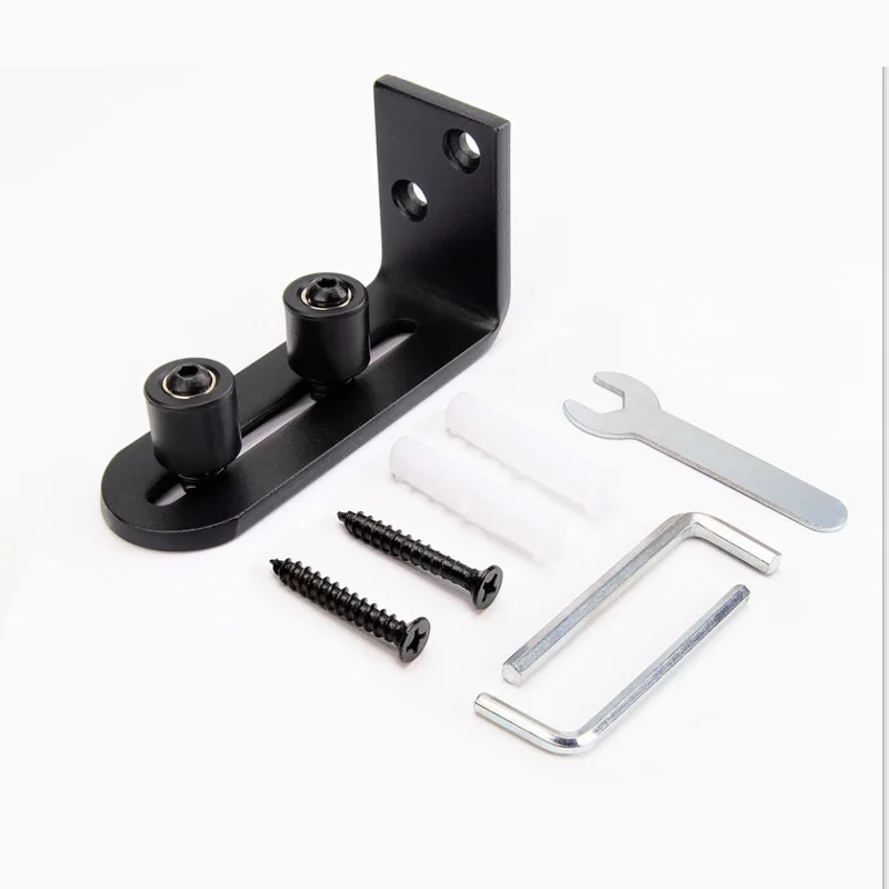 

1set American barn door hanging rail swing stopper, sliding door anti-swing non-slotted L-shaped double-wheel ground guide
