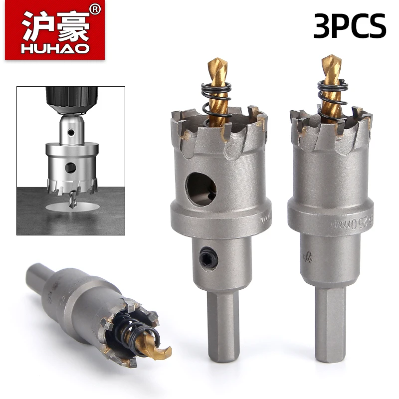 HUHAO 3PCS TCT Lochsäge Bohrer Legierung Hartmetall Spitze Loch Cutter Mit Titan-Überzogene Pilot Werkzeuge Für Metall edelstahl