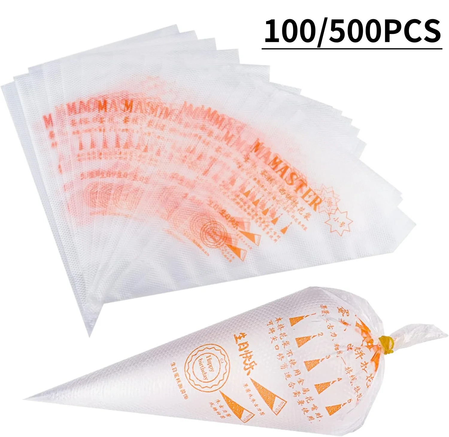 100/500pcs Icing Piping Cream Nozzle Disposable Pastry Bag Fondant Cake Decorating Tips Tools Small Large Size