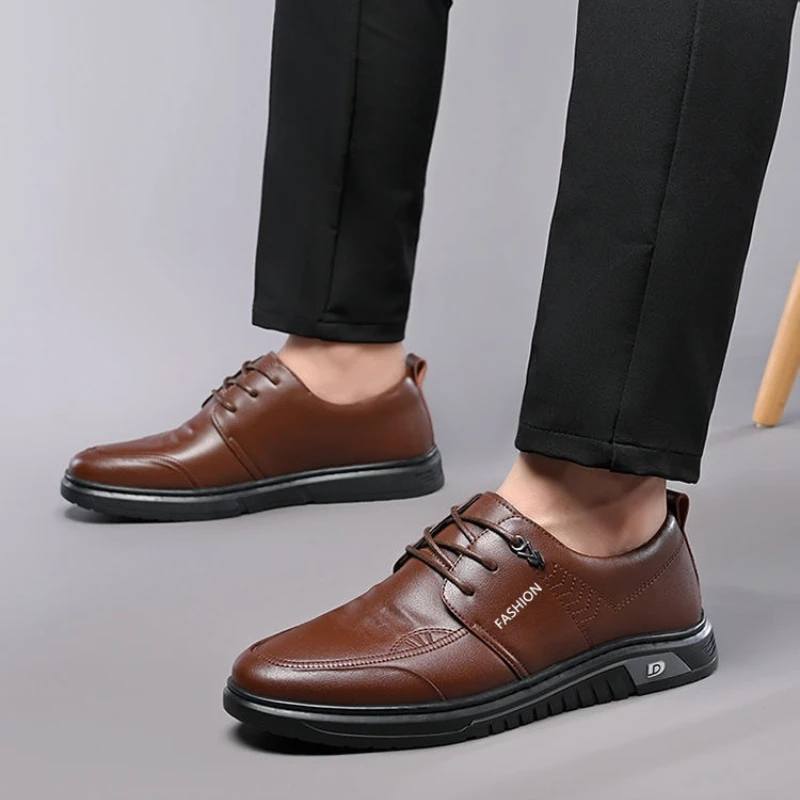 Męskie skórzane buty na platformie, sznurowane, codzienne, w stylu brytyjskim, biznesowe, wizytowe, formalne buty męskie, Zapatos De Cuero Para Hombre