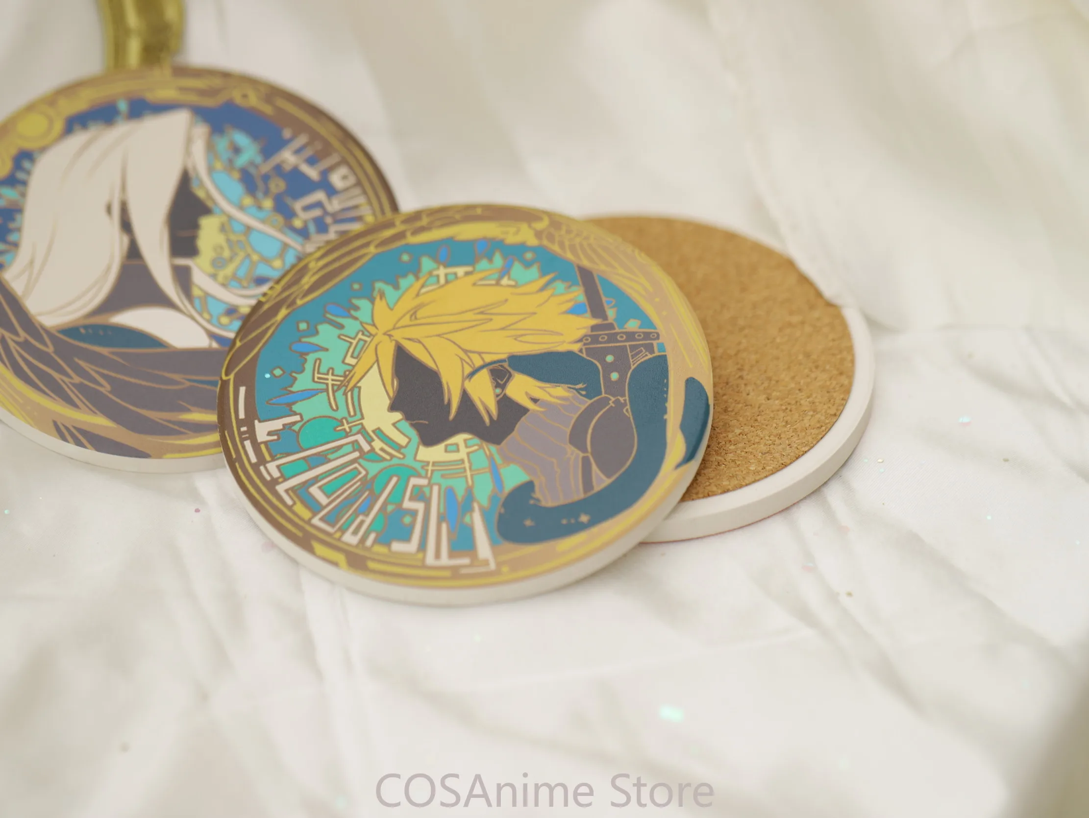 Sephiroth Cloud Strife Ceramic Coaster Anime Game Cosplay Collar Brooch Clothes Button Backpack Pins Pencil Case Badge Xmas Gift view 6