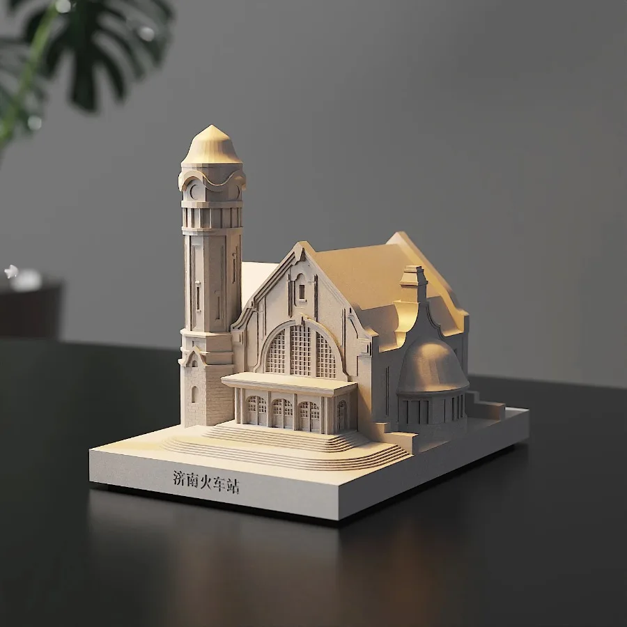 China Famous Building Jinan Railway Station Cement Classic Architectural Model Decorative Office Desktop Concrete Ornament Gift