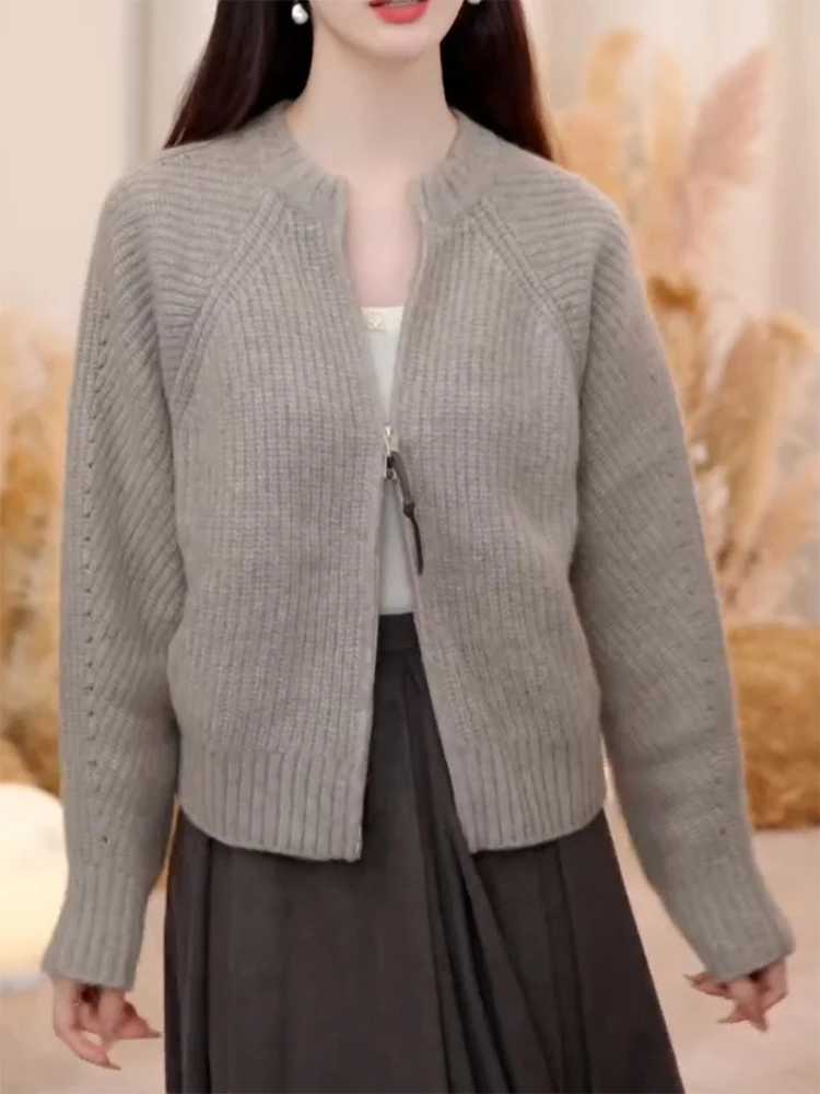 

Korean Sle round Ne Knitted Open Cardigan Faionable Simple Design Large Size Commute Friendly Autumn New Arrival