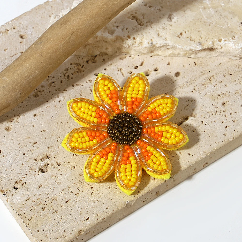 ALLYES Fashion Yellow Handmade Seed Beads Braided Brooch for Women Bohemian Sunflower Brooches Lapel Pins Jewelry Gifts