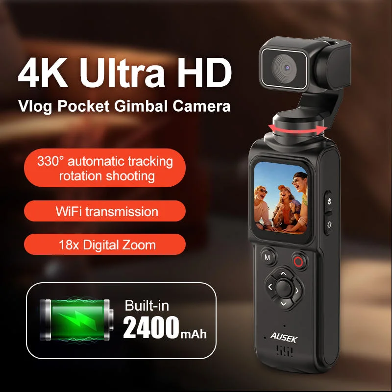 4K Pockets Handheld Gimbal Vlog Camera WiFi Sports DV Video Camcorder with 330 Rotating Lens Loop Recording for Woman/Girls