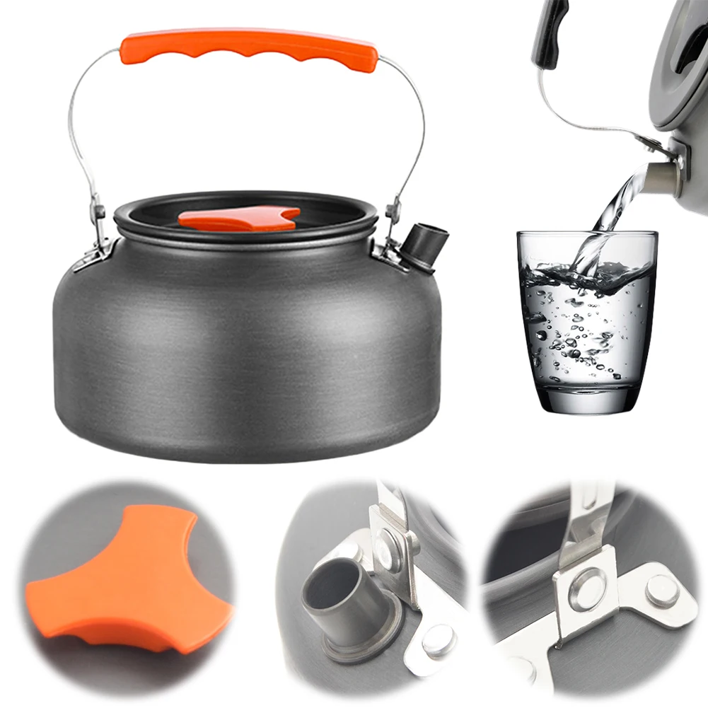 0.8/1.6L غلاية التخييم المحمولة التخييم إبريق الشاي سبائك الألومنيوم غلاية مياه مكافحة تحرق مقبض متعددة الوظائف للمشي نزهة #1