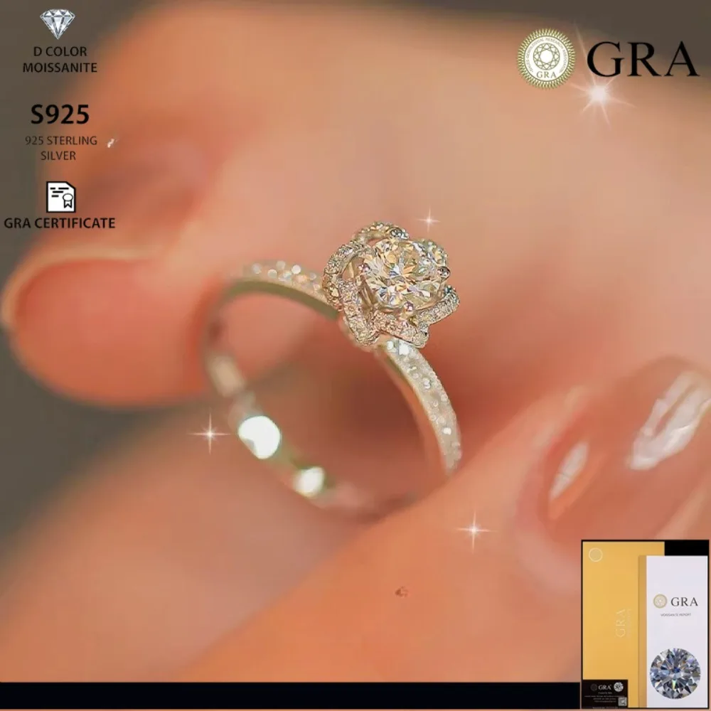 

Кольцо с бриллиантом D цвета, кольцо из стерлингового серебра S925, обручальное кольцо с букетом цветов для подруги