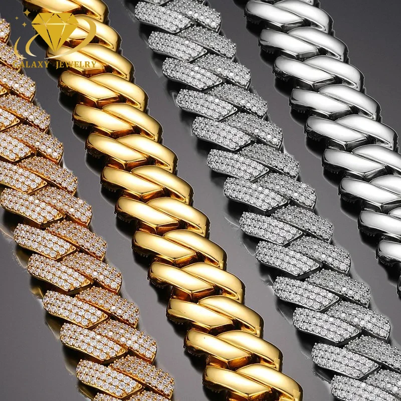 Pass Diamond Tester Gra Certified 3 Rows Cuban Chain Iced Out 15mm 18mm 20mm Moissanite Cuban Link Chain Necklace for Men