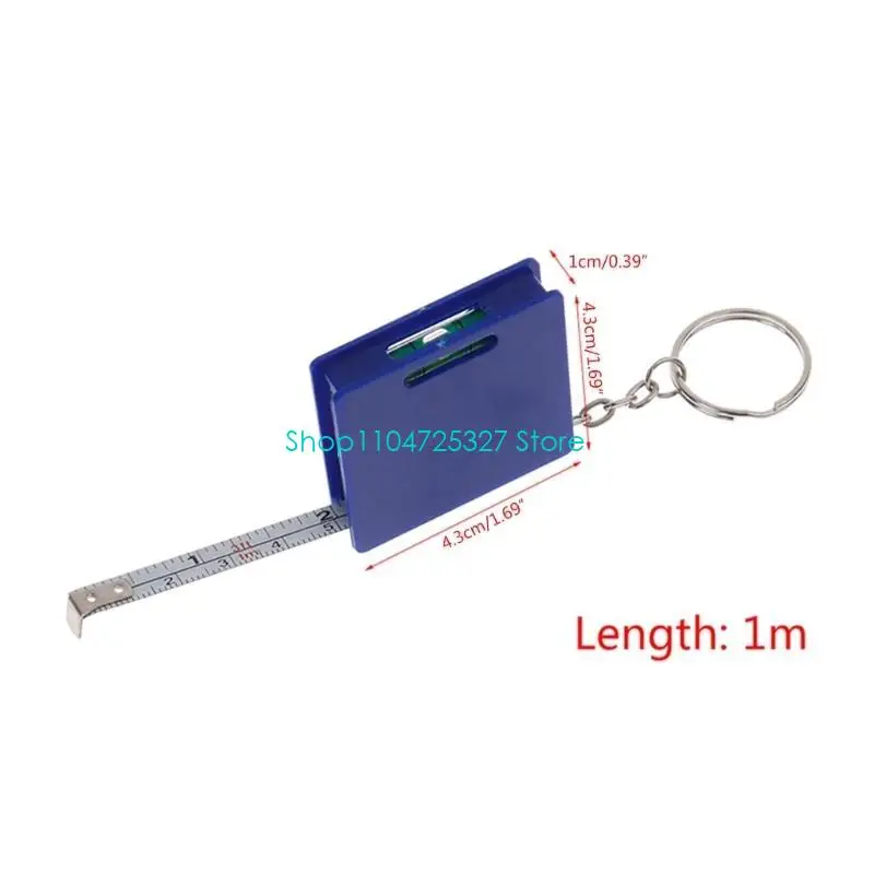 D8KF Small Square Keychain Tape Measure with Horizontal Bubble Level Steel Rule Gift