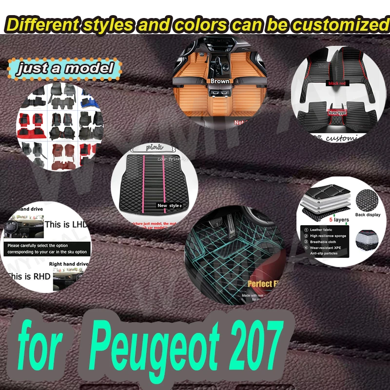 

LUXURY Custom Automotive Car Floor Mats For Peugeot 207 2009 2010 2011 2012 2013 Auto Luxury Leather