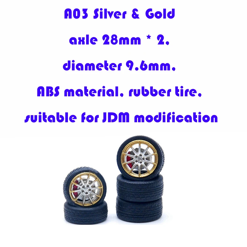 CM Model 1/64 ABS Wheels Rubber Tires  Replace Modified Parts Design Rims JDM Style for Model Car Vehicle 4pcs Set