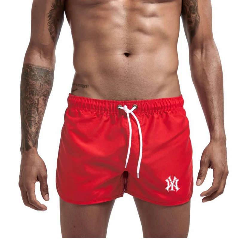 Roupa de banho respirável de cintura baixa masculina, maiô surf, shorts marca moda praia verão, roupa de praia, 2022