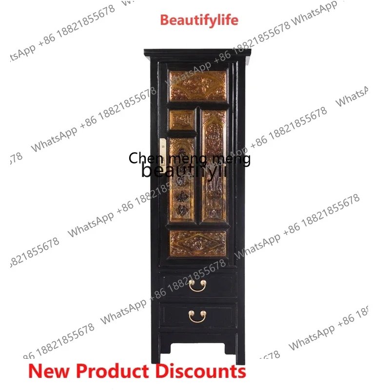 ss8350 Chinese antique carved bookcase bookcase solid wood Ming and Qing classical storage side cabinet study room elm vertical