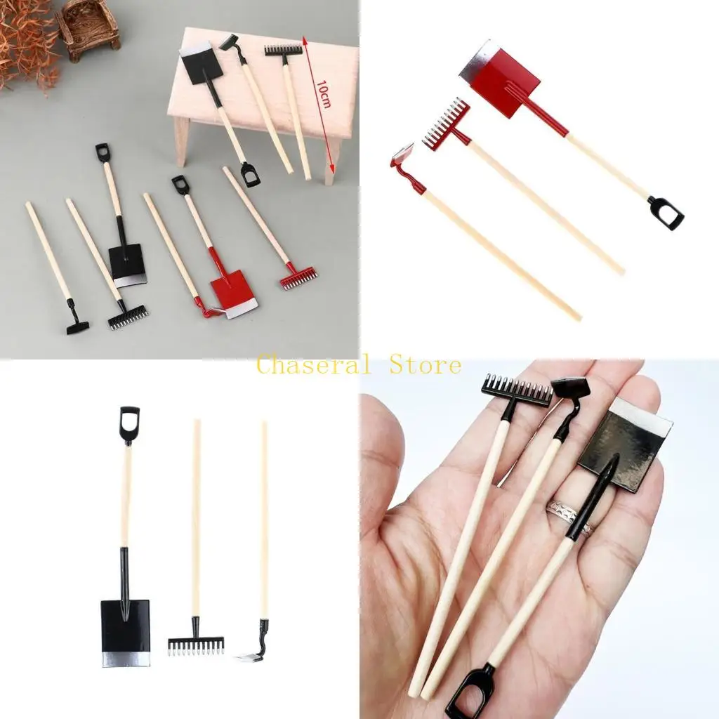 

E7CE Miniature Dollhouses Garden Tools Set Of 3 For 1/12 Scale Landscaping Fun