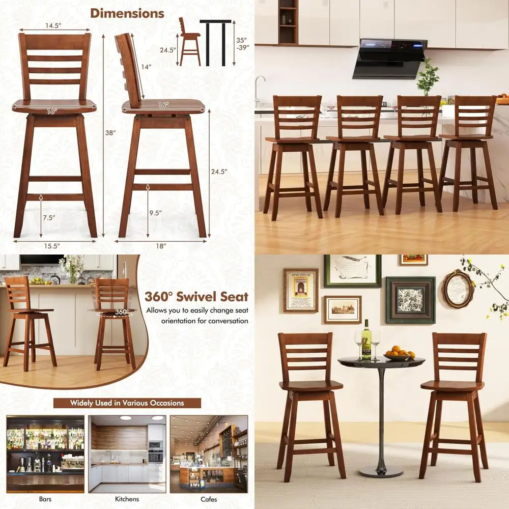 

Bar Stools Set of 4, 24.5 Inch Swivel Counter Height Bar Chairs with Hollow Backrest & Contoured Seat, with Footrest for Kitchen