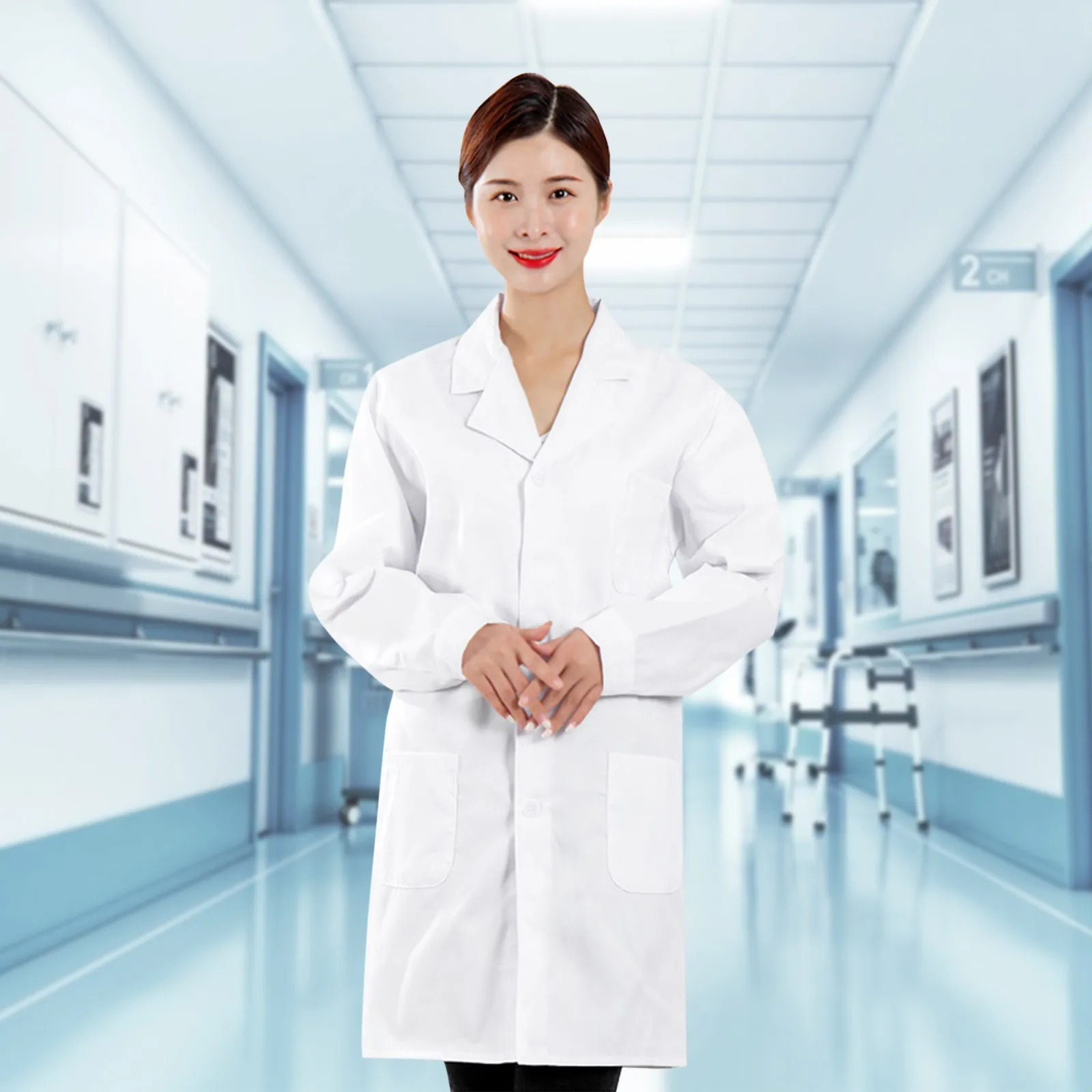 للجنسين طويلة الأكمام معطف المختبر الأبيض الطب ممرضة طبيب موحدة للرجال النساء تونك بلوزة وزرة مختبر كلية الكيمياء