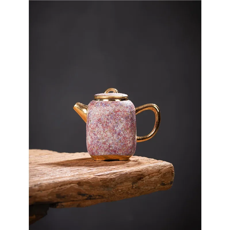 Chinese famous teacher Wabiji style pure handmade gilt rock mineral teapot home high-end gift single pot tea set gift tool sets