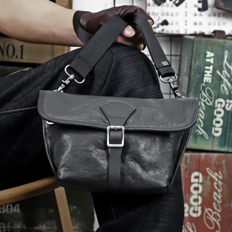 

Vegetable Tanned Leather Men's Shoulder Bag Casual Genuine Leather Crossbody Messenger Bags Small Business Sling Bag