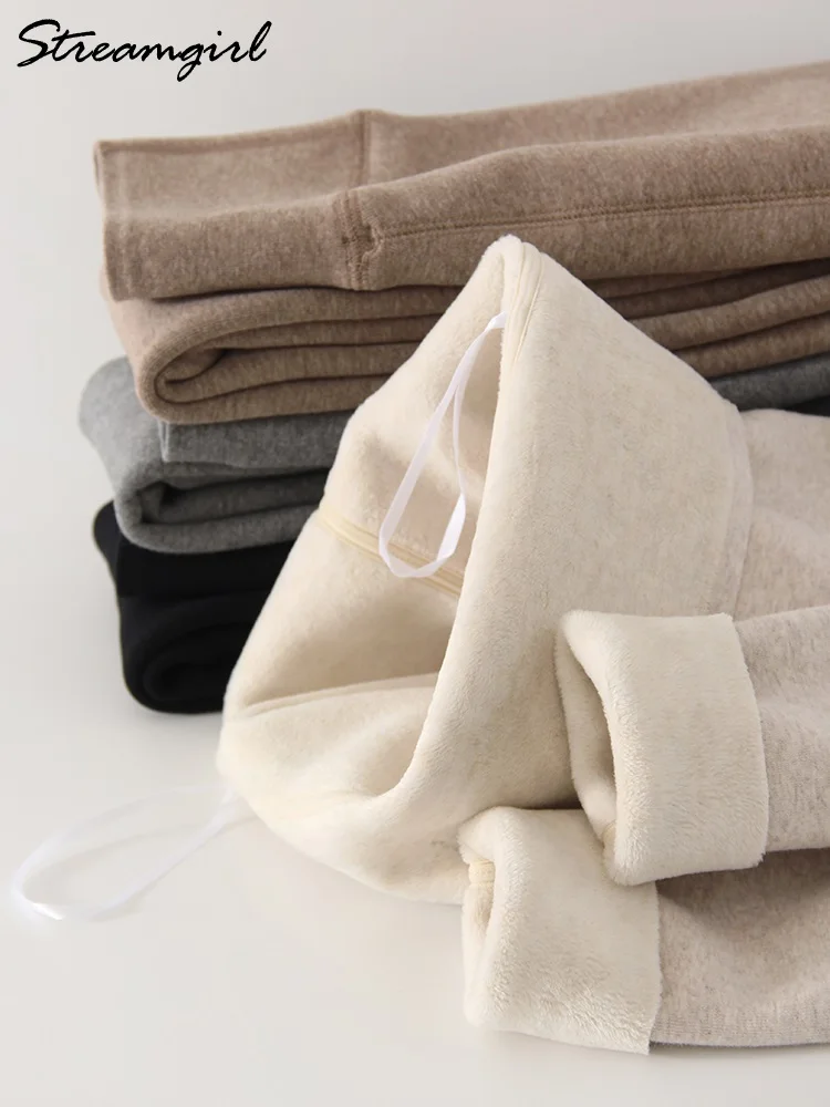 Streamgirl طويل القامة النساء رمادي عالية الخصر طماق النساء الشتاء أبلى الجوارب سميكة المخملية نحيل بناطيل تدفئة النساء الصوف طماق