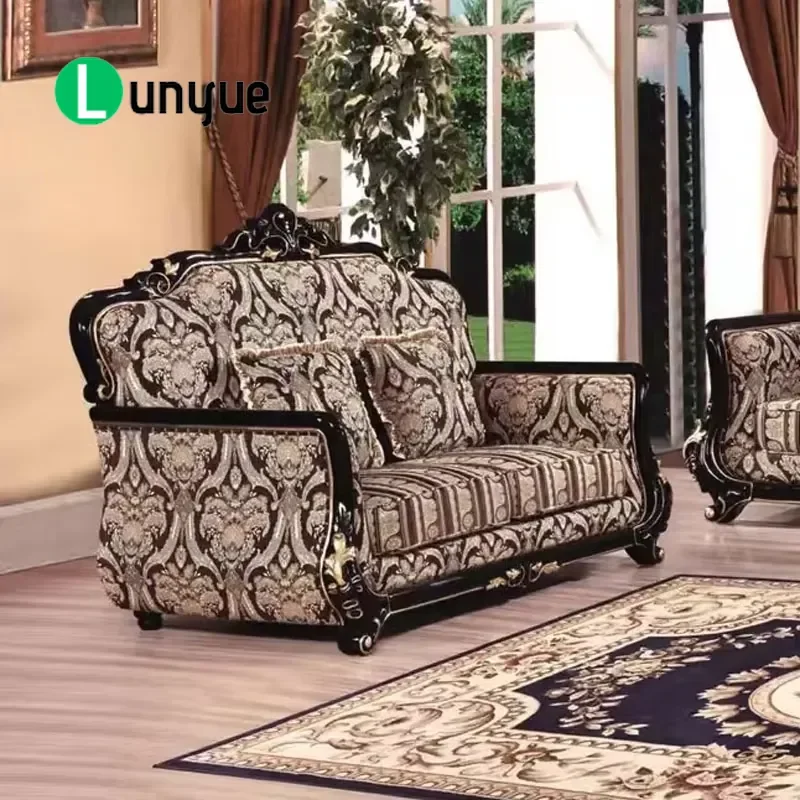 Classic European Home High Quality Fabric Wooden Large Soft Armrest Luxury Living Room Furniture Set Sofa
