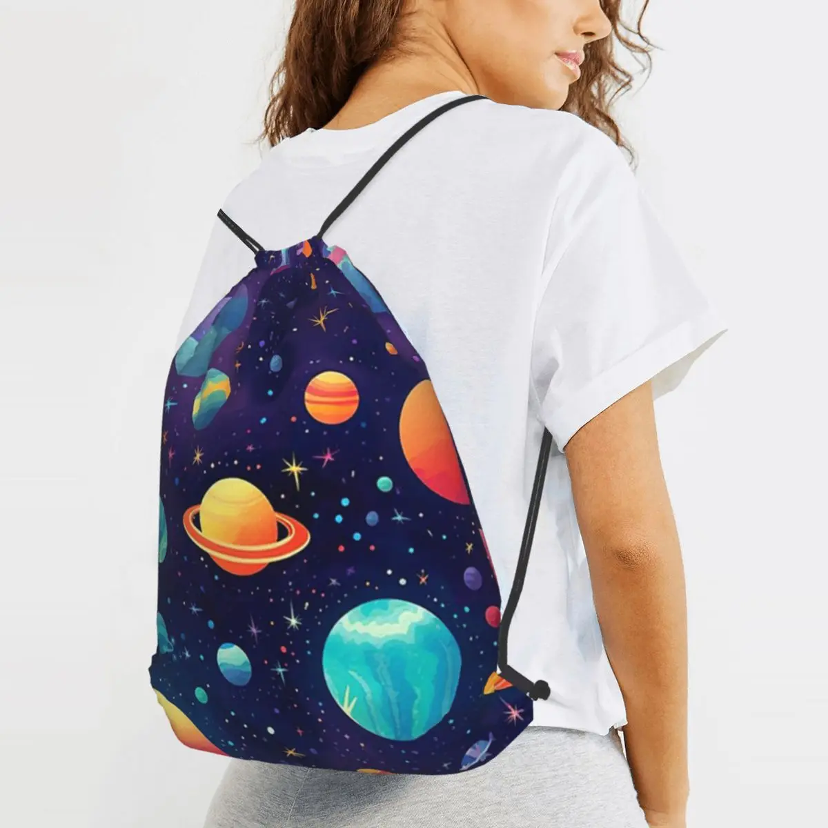 Solar System Space Planets Universe Backpacks Portable Drawstring Bags Sports Bag Book Bags for Travel Students