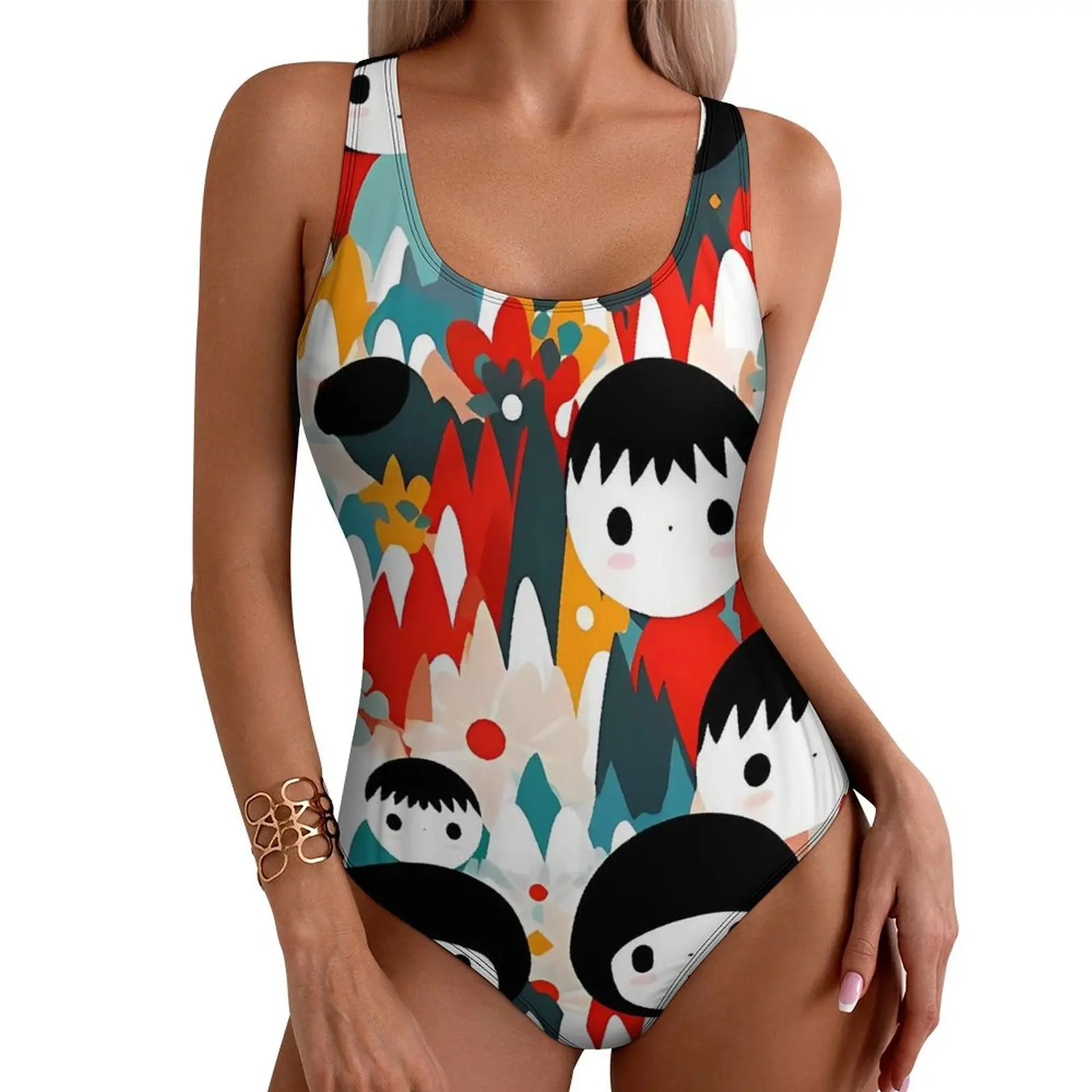 Japanese Dolls Swimsuit Sexy Kaleidoscope Dreams One Piece Swimwear Push Up Swimsuits Simple Sport Beach Wear