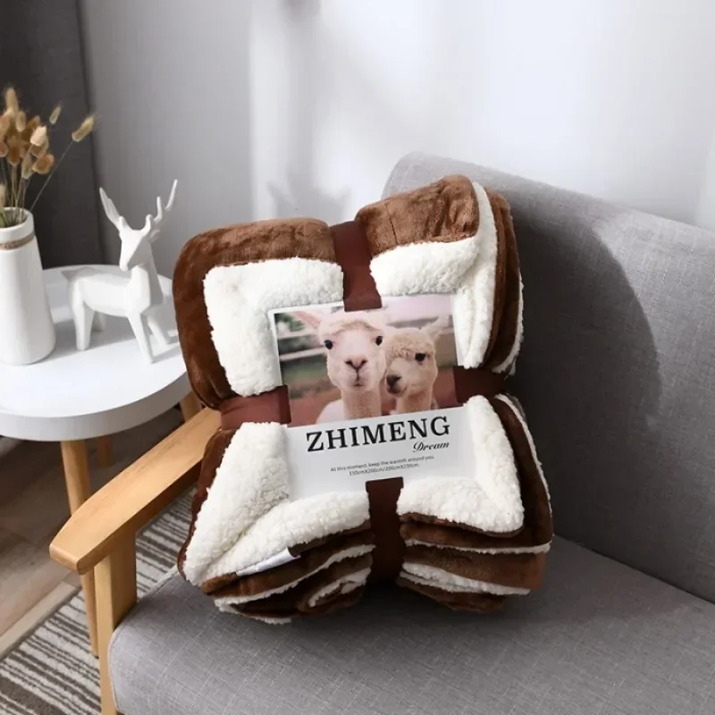 Lamb wool flannel blanket Nordic light luxury style quilt blanket Double layer thickened blanket