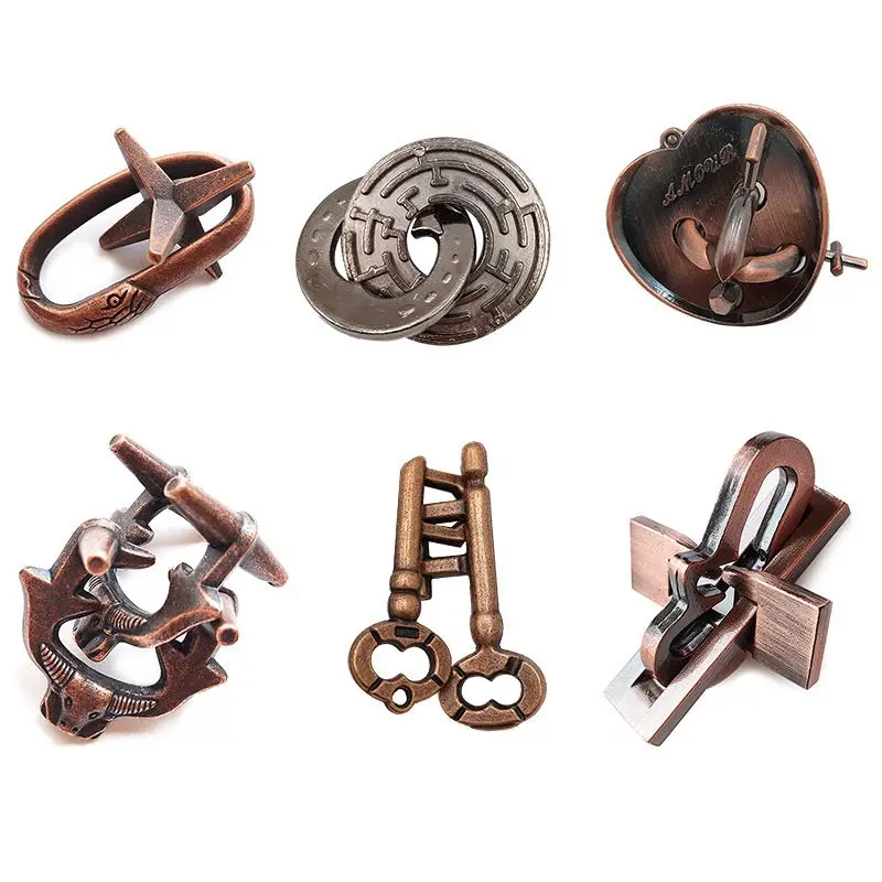 Magische puzzel Gouden naald Hoefijzer Vierkant slot Ontgrendel Luban Lock Burning Brain Kongming Lock Driehoeksketting Ontgrendel speelgoedpuzzel