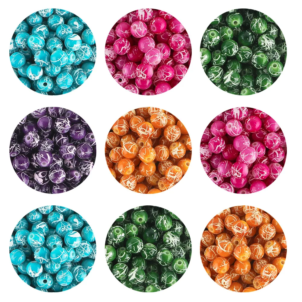 8mm Round Shape White Speckle Multi Acrylic Beads For Jewelry Making Multicolor Beads  DIY Bracelet Accessories