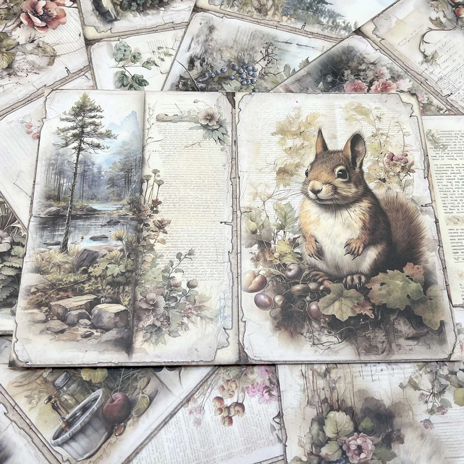 Viguscraft 10Sheets A5 Size Forest animals and plants background Junk Diary Magazine Scrapbooking