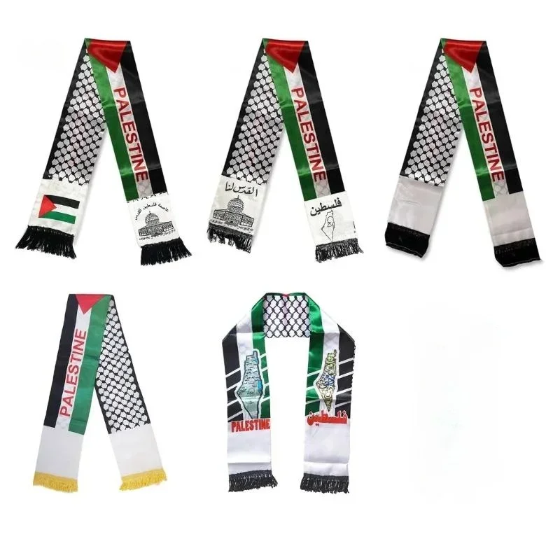 Aerlxemrbrae Palestine flag Custom Scarf palestine national day 14*130cm Scarf Printing Satin Palestinian Flag Scarf