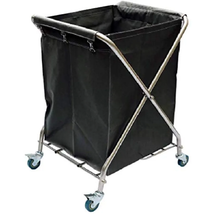 

Heavy Duty Foldable Serving Cart with Laundry Hamper Bags - Movable Trolley nizer for Home Hotel and Cleaning Service on Wheels