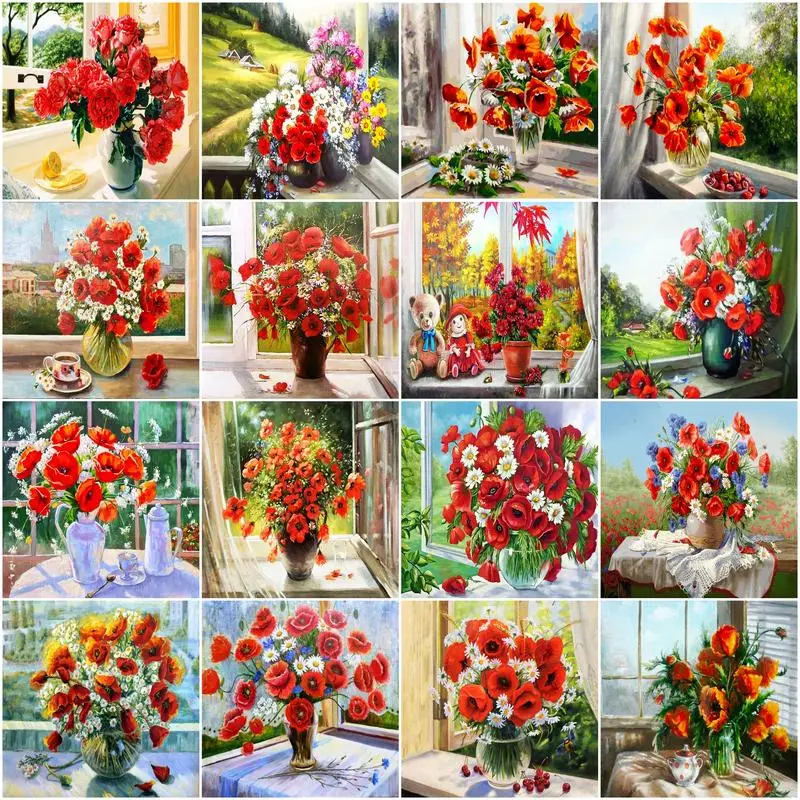 

CHENISTORY Full Square Diamond Painting Red Flower 5D DIY Diamond Embroidery Mosaic Landscape Art Kits Home Decoration Gift