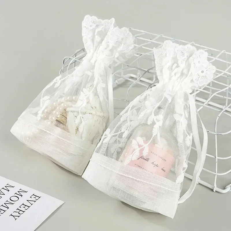 

New 10pcs/Lot 16x23cm White Transparent Willow Gauze Drawstring Pocket Candy Jewelry Gift Bags Organza Storage Bag Party Favors