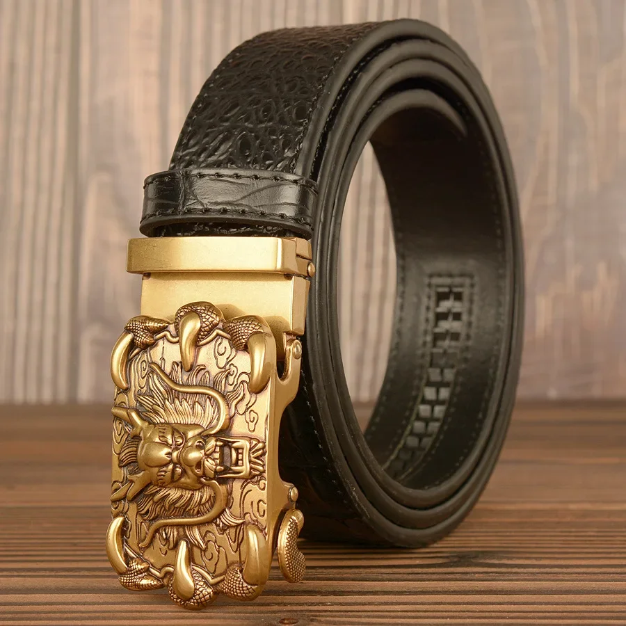 

Fashion Crocodile Pattern Belt Luxury Alligator Automatic Buckle Men's Belts Dragon Buckle Strap Novelty Four Color New