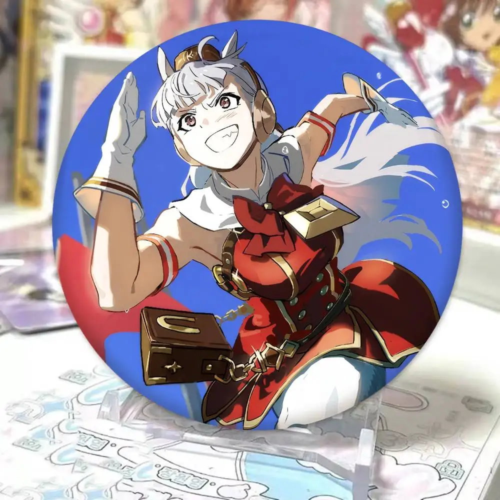 سفينة ذهبية أنيمي Umamusume PrettyDerby شارات رائعة رائعة أنيمي شارة ليزر مستديرة الكرتون بروش الملابس ظهره الملحقات