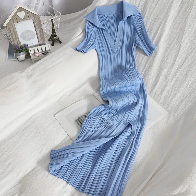 YuooMuoo-Robe d'été chic et sexy pour femmes, col en v, slim, élastique, fendue