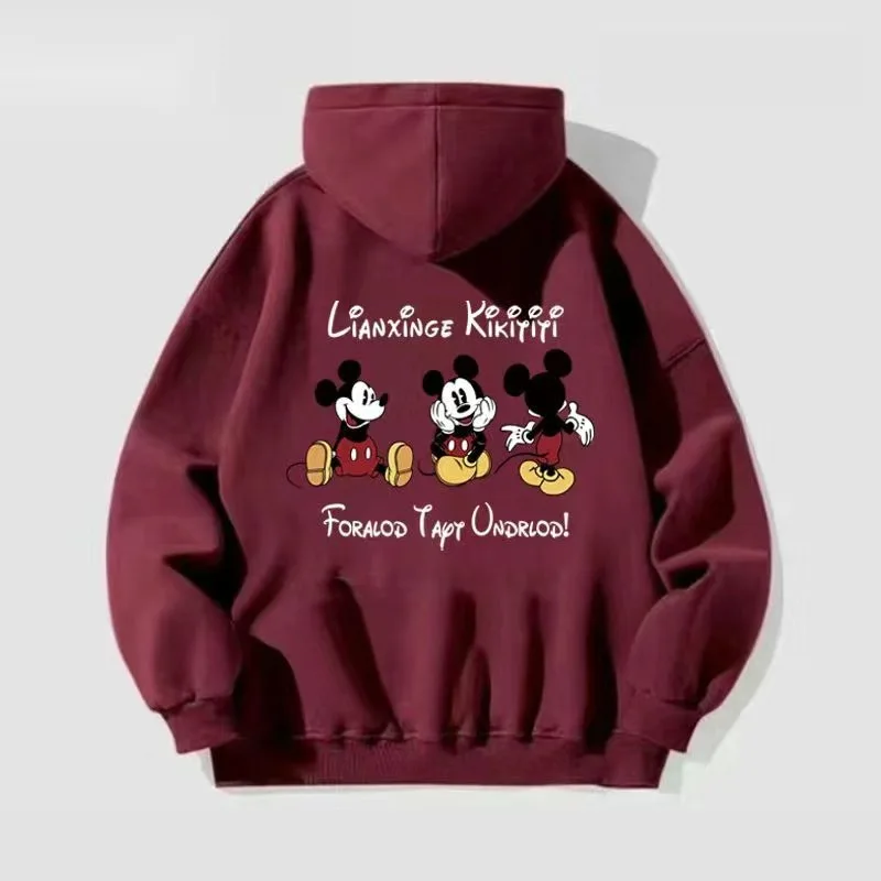 المراهقين متعة ميكي ماوس مطبوعة مقنعين البلوز زوجين ملابس الخريف الشتاء عادية كسول نمط فضفاض القمم أنيمي هوديس