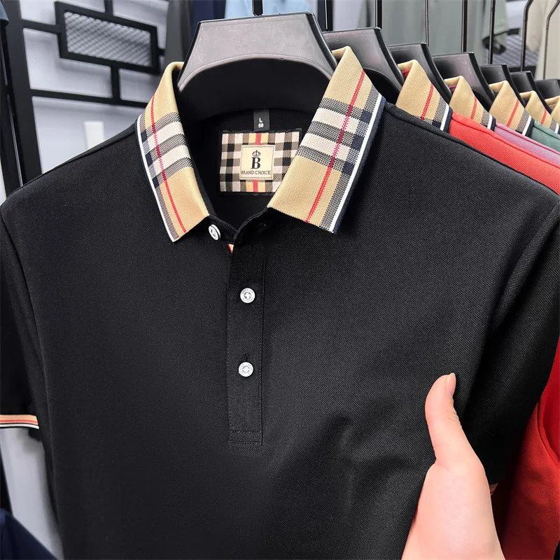 Marque de mode de luxe à manches courtes polo shirt hommes été de haute qualité coton soyeux respira