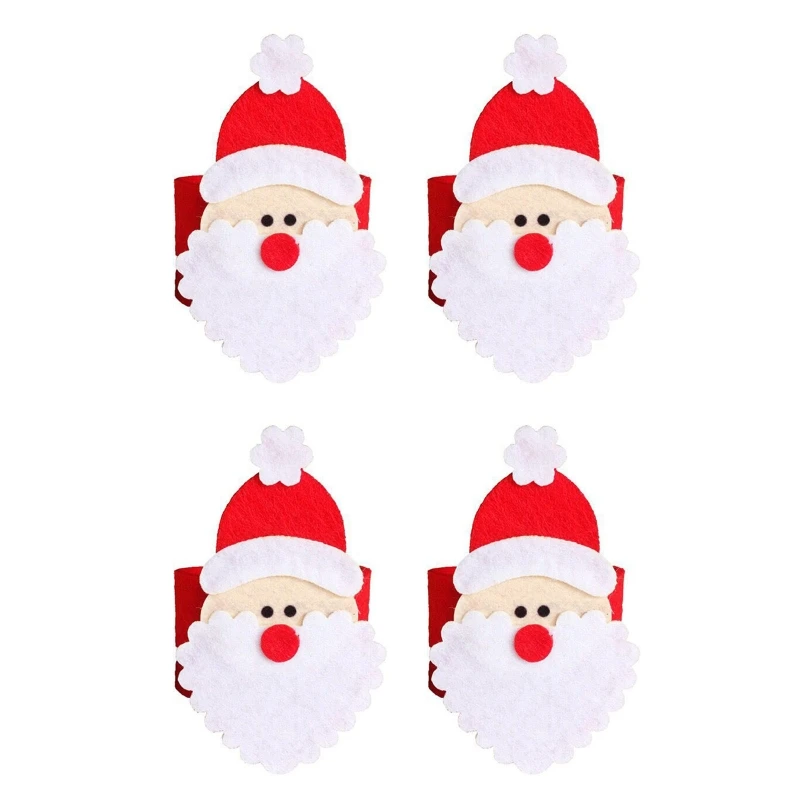 

4Pcs/Set Christmas Santa Napkin Rings Serviette Holder Table Ornaments Tableware New Year Home Decoration