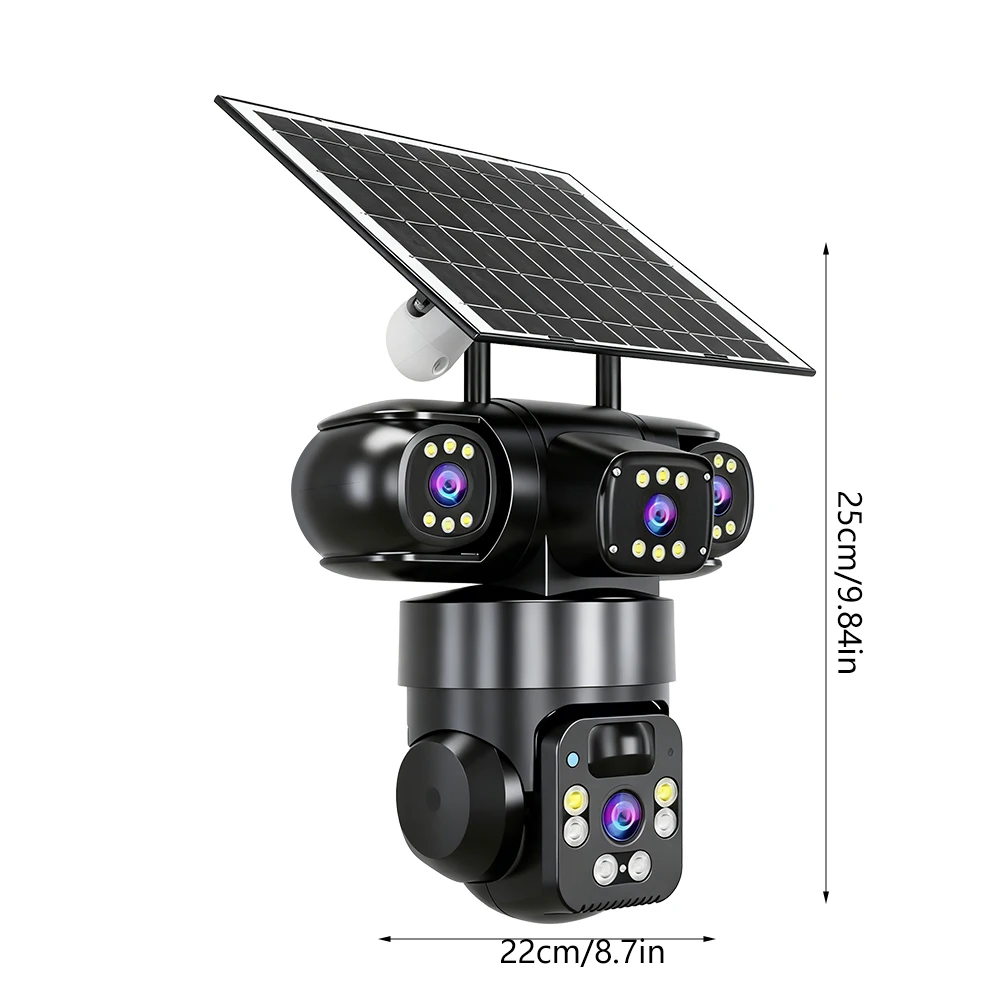 4G WiFi Dual Mode Solar Security Camera 4 Lens Triple Screen 360° Rotation Outdoor Wireless Waterproof Motion Alert Surveillance Cam